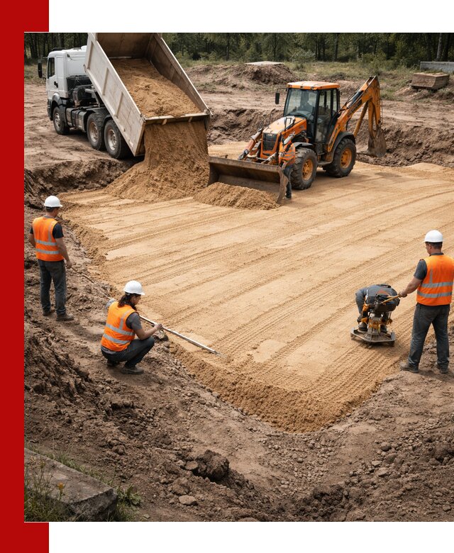 Устройство песчаной подушки для фундаментов и дорог в Урае